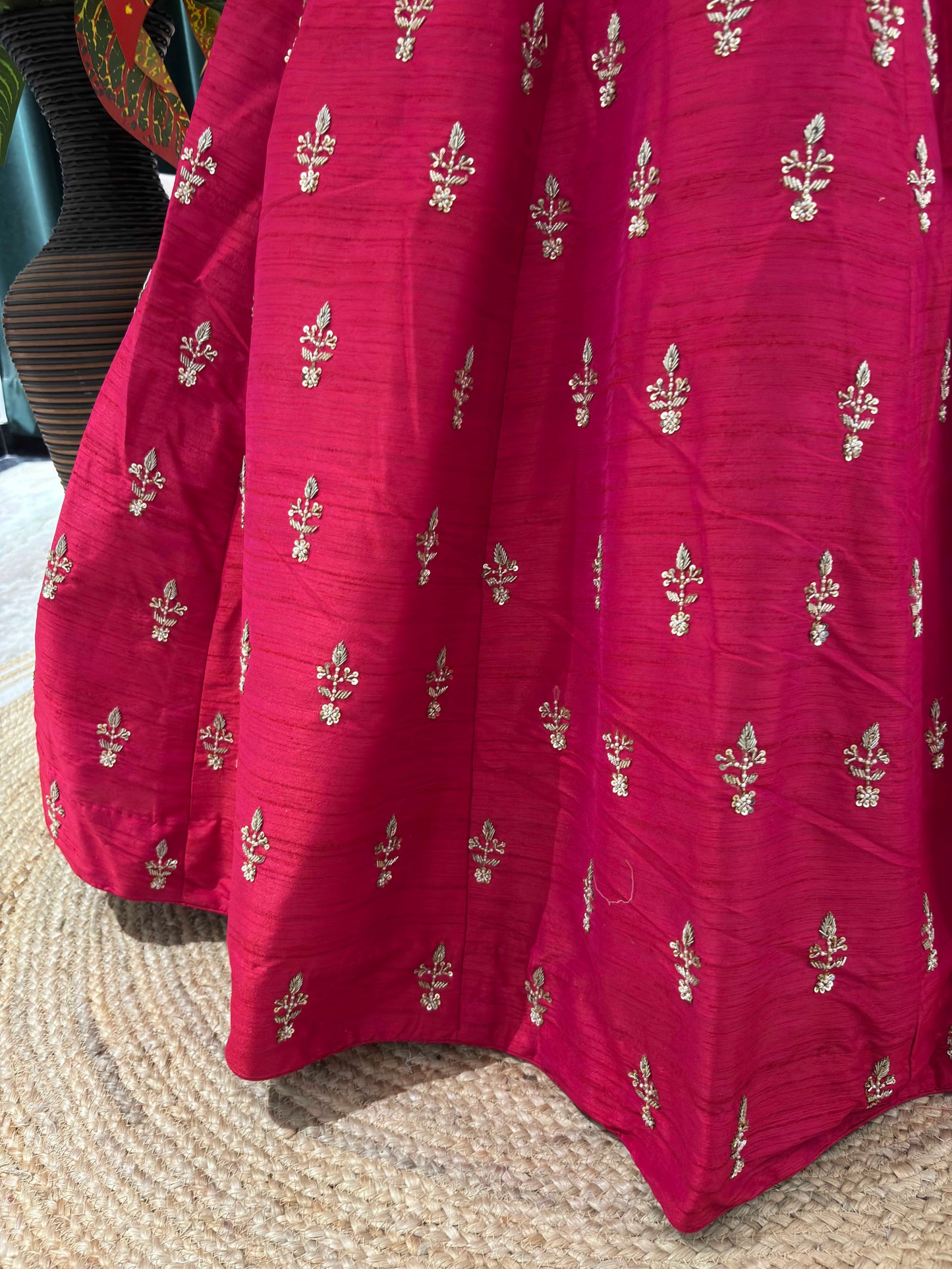 Radiant Rani-Pink Lehenga with Gold & White Floral Embroidery