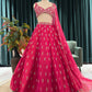 Radiant Rani-Pink Lehenga with Gold & White Floral Embroidery
