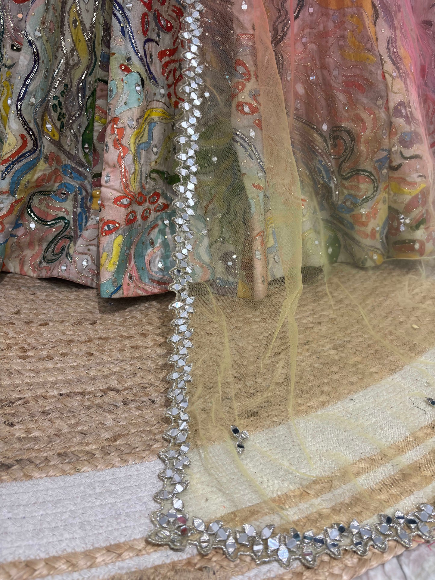 Multicolor Abstract Lehenga with Sweetheart Neckline Blouse