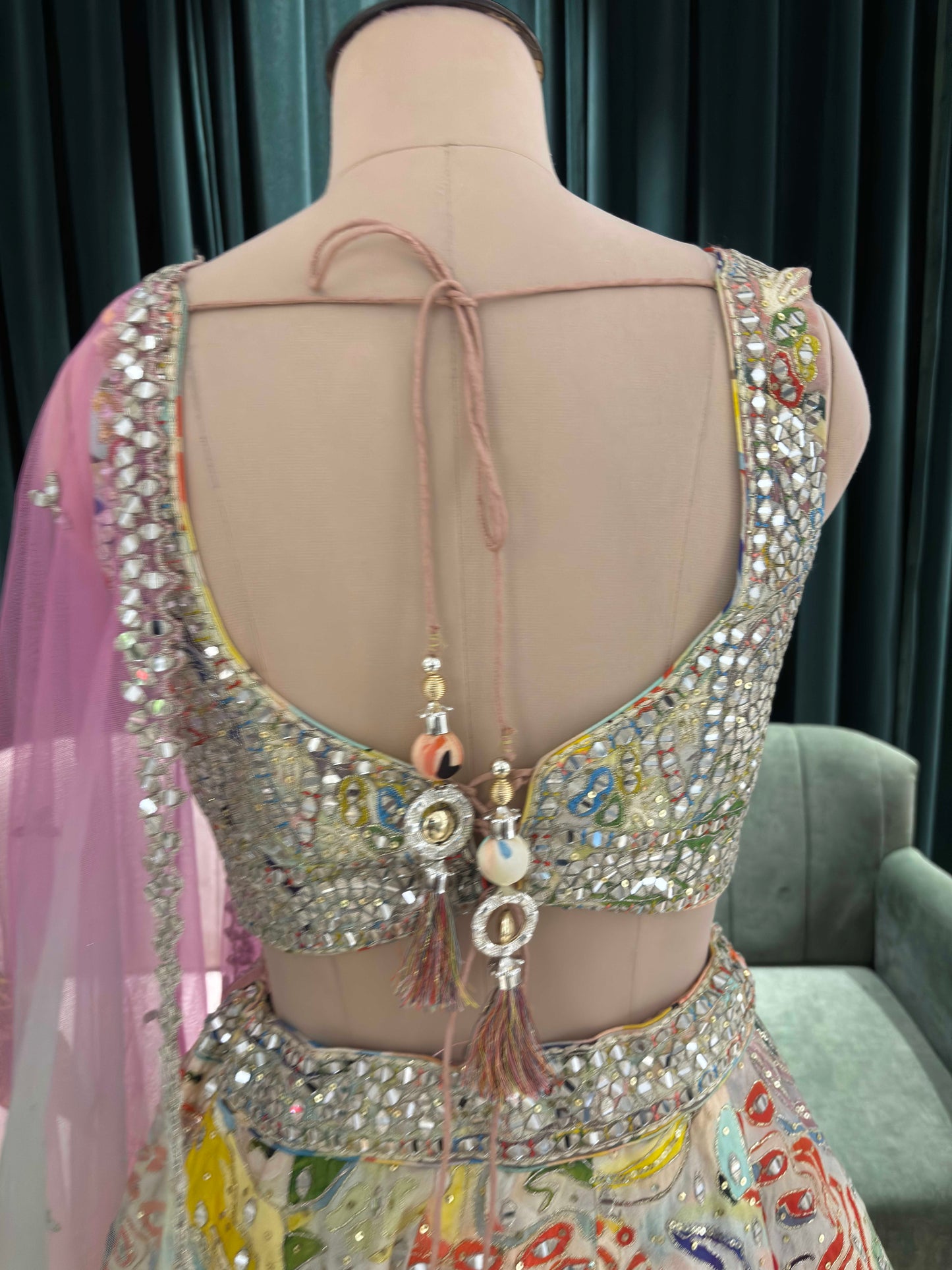 Multicolor Abstract Lehenga with Sweetheart Neckline Blouse