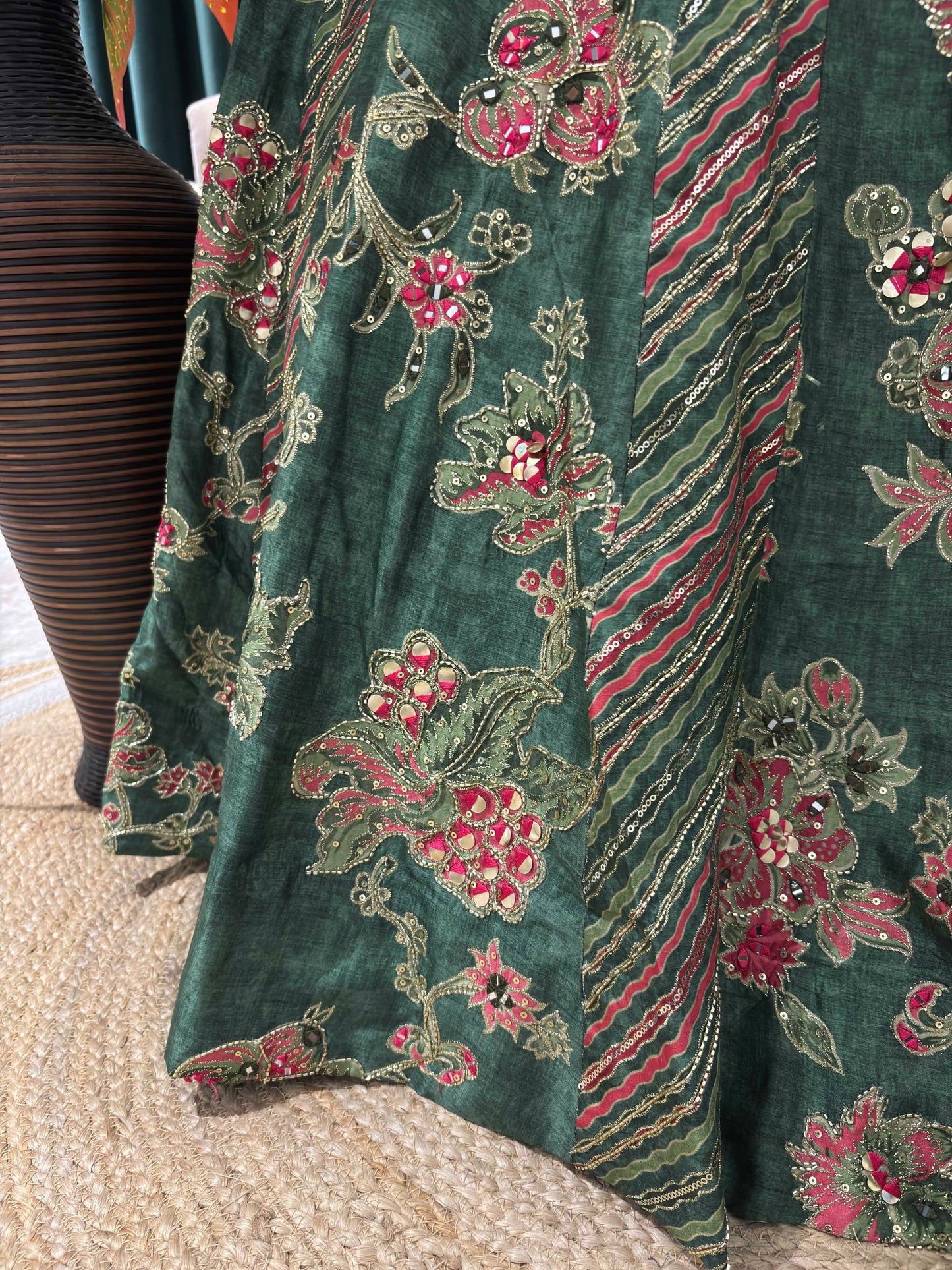 Emerald Embroidered Lehenga with Floral Resham & Zari Accents