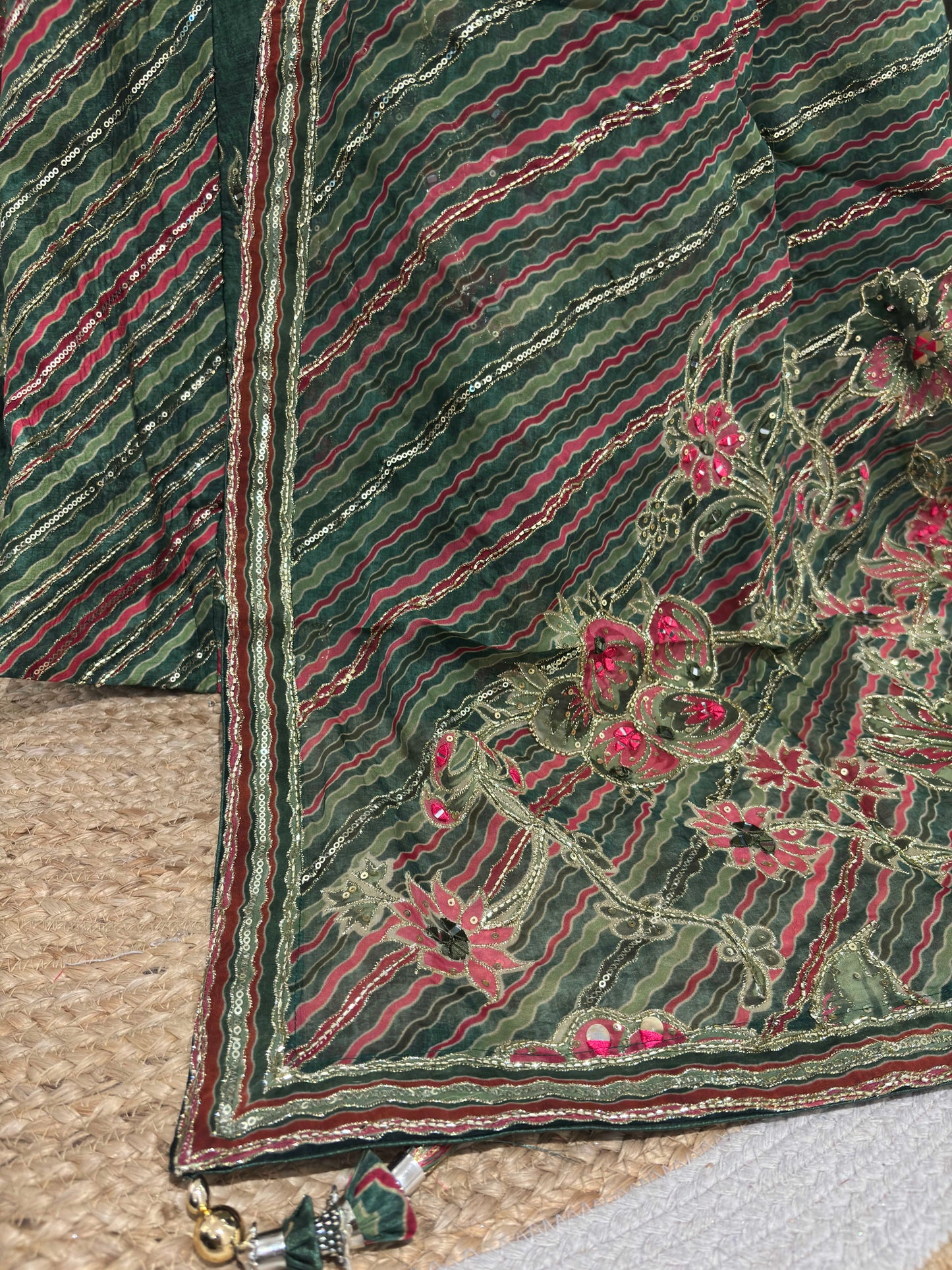 Emerald Embroidered Lehenga with Floral Resham & Zari Accents