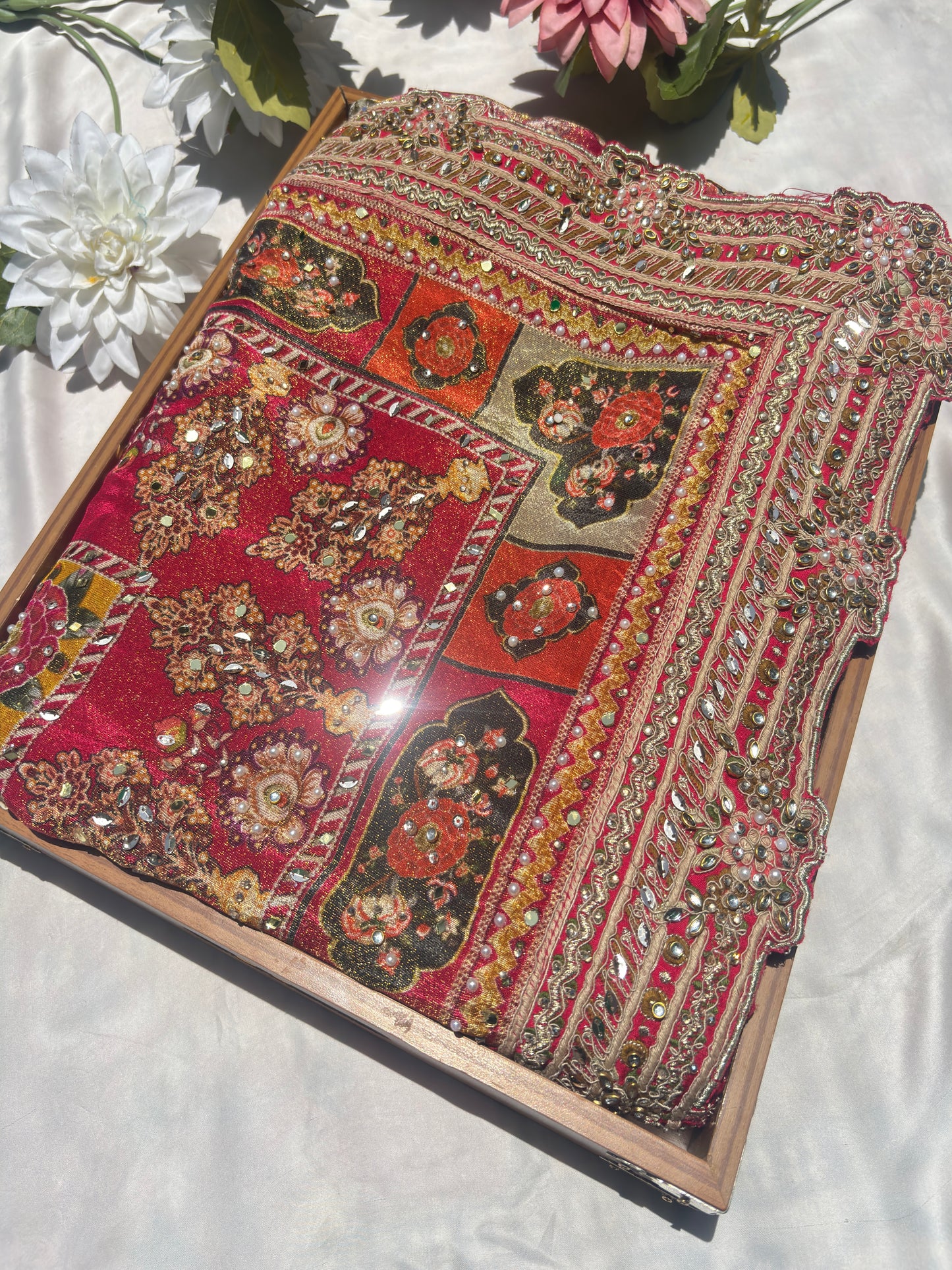 Luxury Multicolor Designer Saree with Heavy Hand Embroidery & Mirror Work