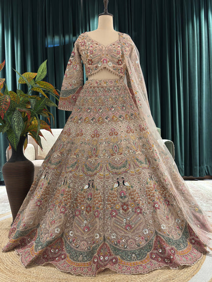Zari & Sequin Lehenga with Floral-Geometric & Draped Dupatta