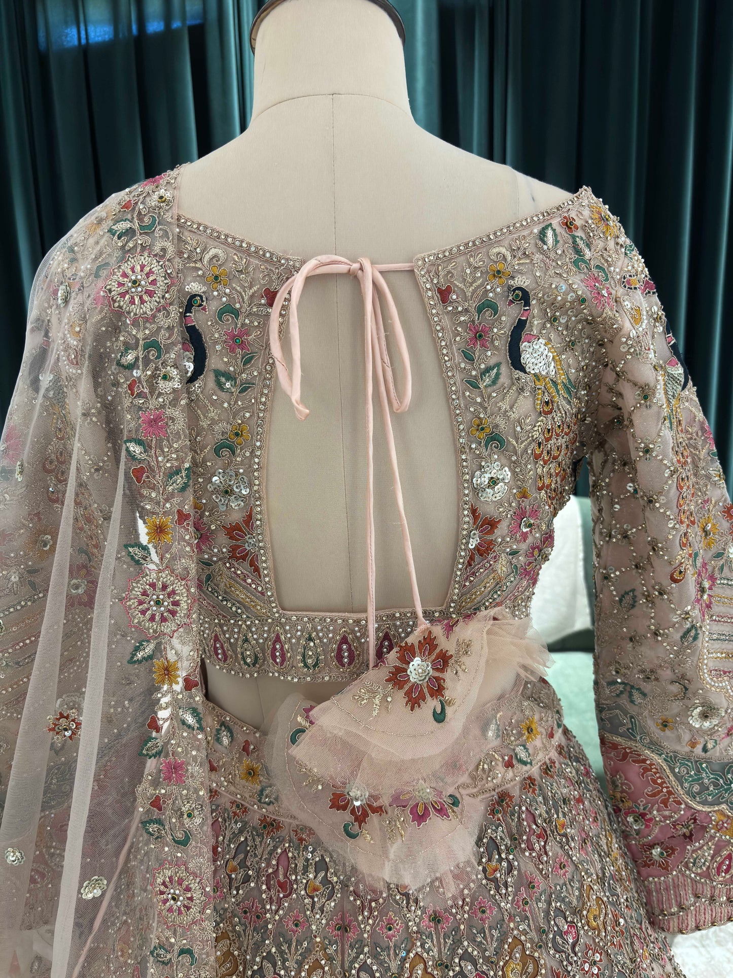 Zari & Sequin Lehenga with Floral-Geometric & Draped Dupatta