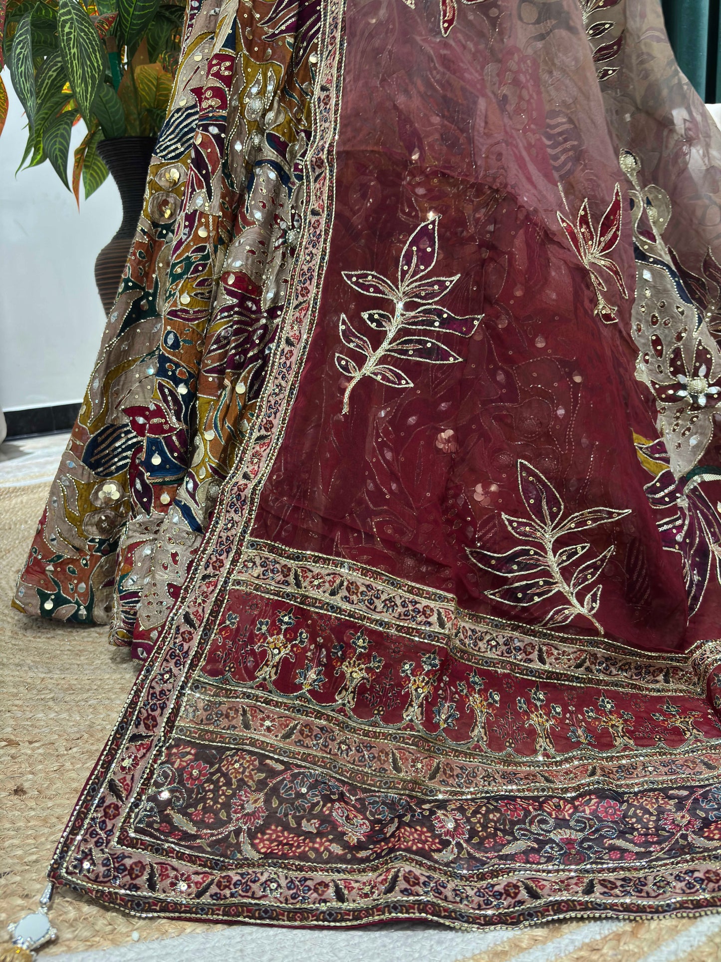 Multicolor Mirror & Bead Embellished Lehenga with Heavy Dupatta