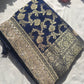 Royal Blue Banarasi Ho Silk Saree with Golden Floral Weaving