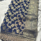 Royal Blue Banarasi Ho Silk Saree with Golden Floral Weaving