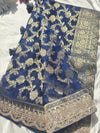 Royal Blue Banarasi Ho Silk Saree with Golden Floral Weaving