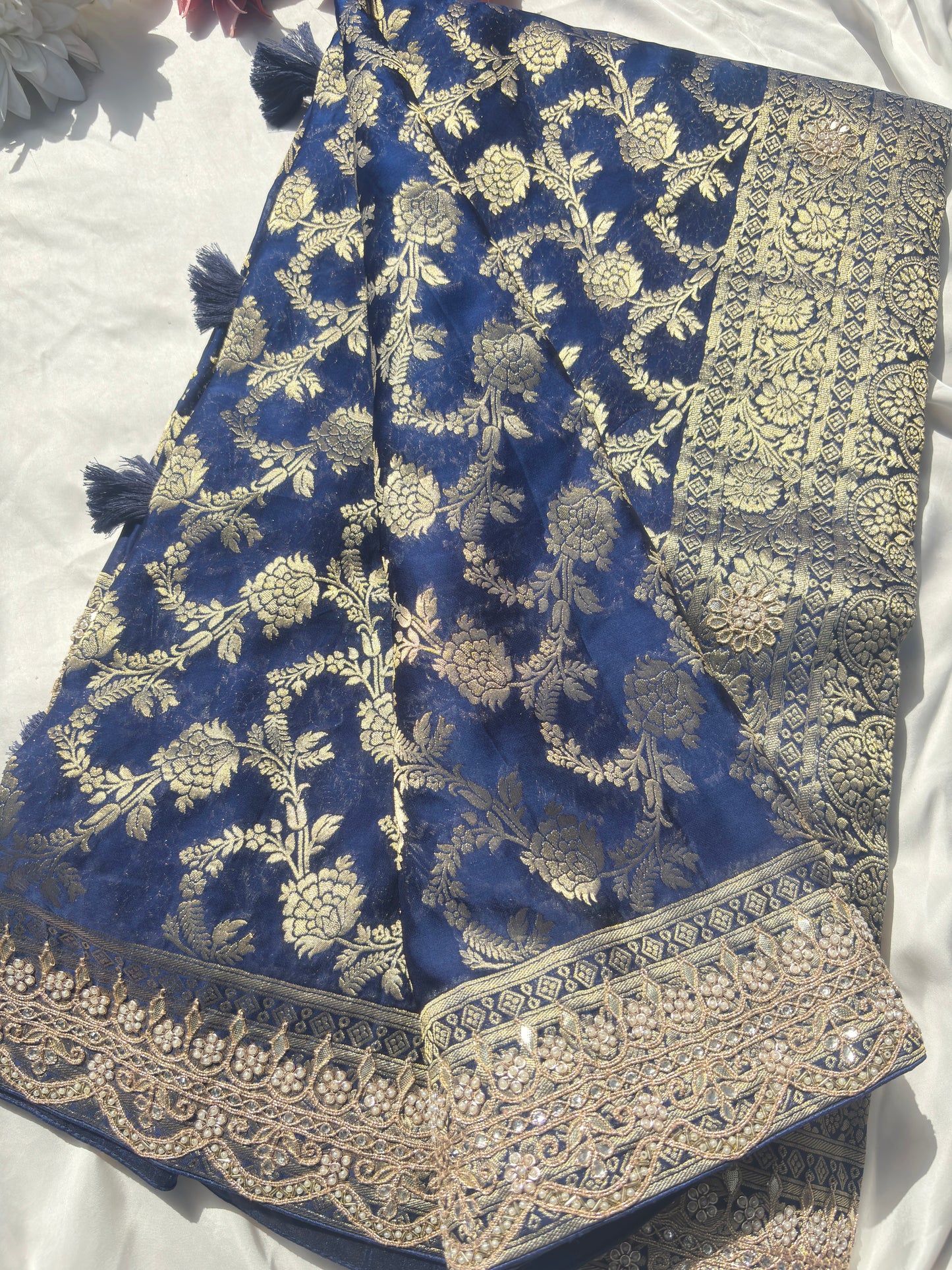Royal Blue Banarasi Ho Silk Saree with Golden Floral Weaving