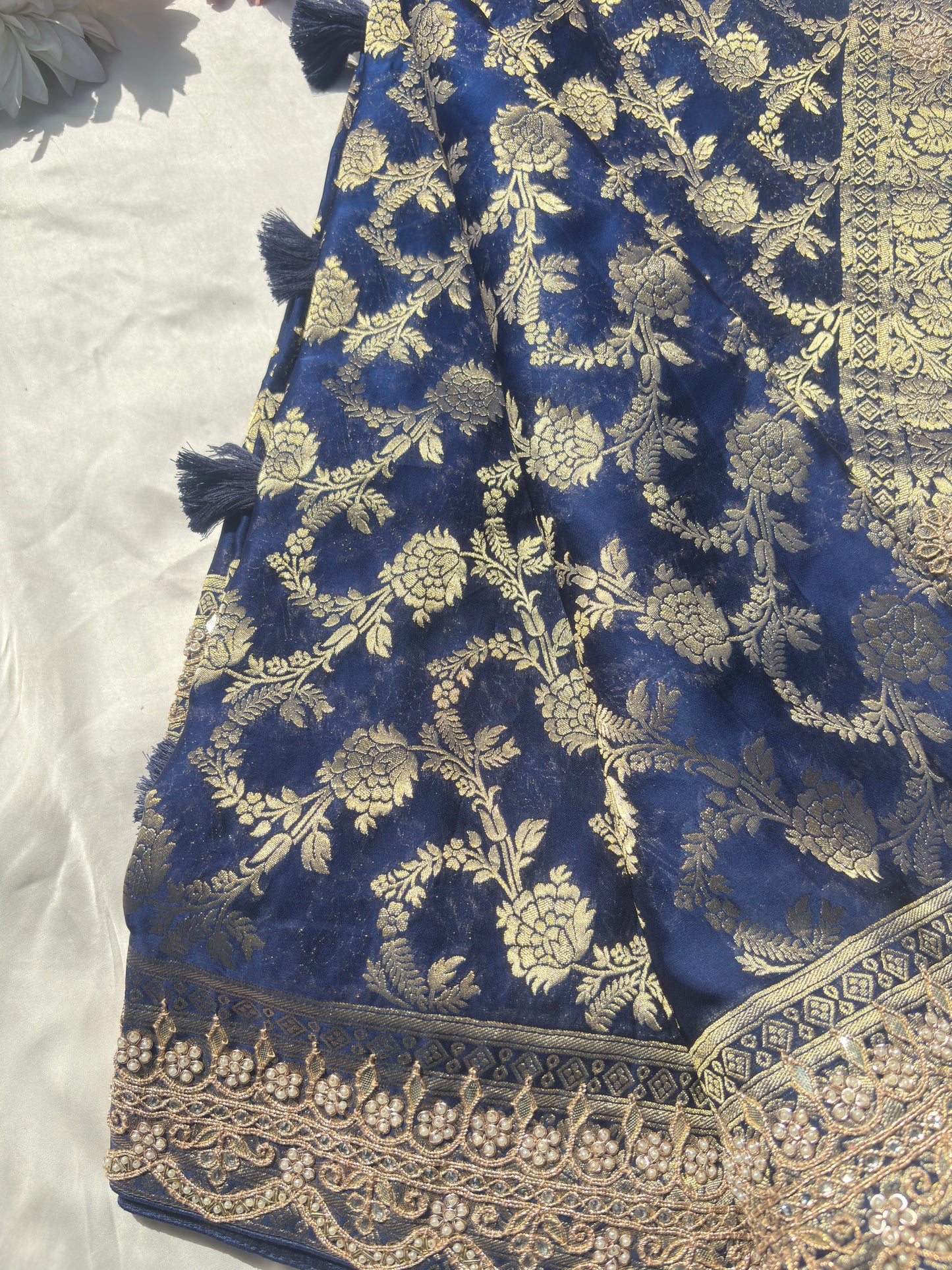 Royal Blue Banarasi Ho Silk Saree with Golden Floral Weaving