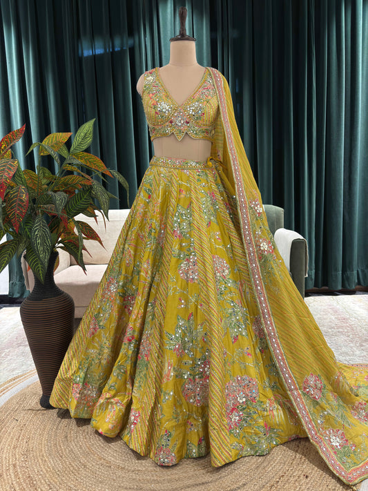 Embroidered Non Bridal Lehenga with Floral & Mirror Work Accents