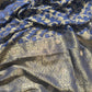 Royal Blue Banarasi Ho Silk Saree with Golden Floral Weaving