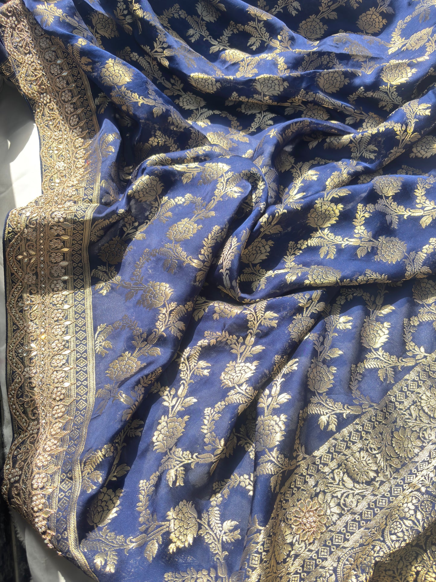 Royal Blue Banarasi Ho Silk Saree with Golden Floral Weaving