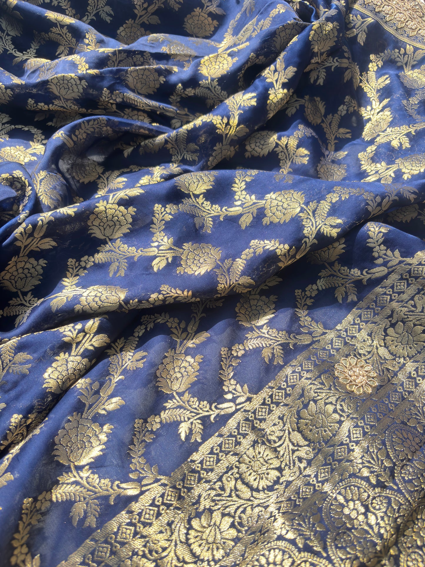 Royal Blue Banarasi Ho Silk Saree with Golden Floral Weaving