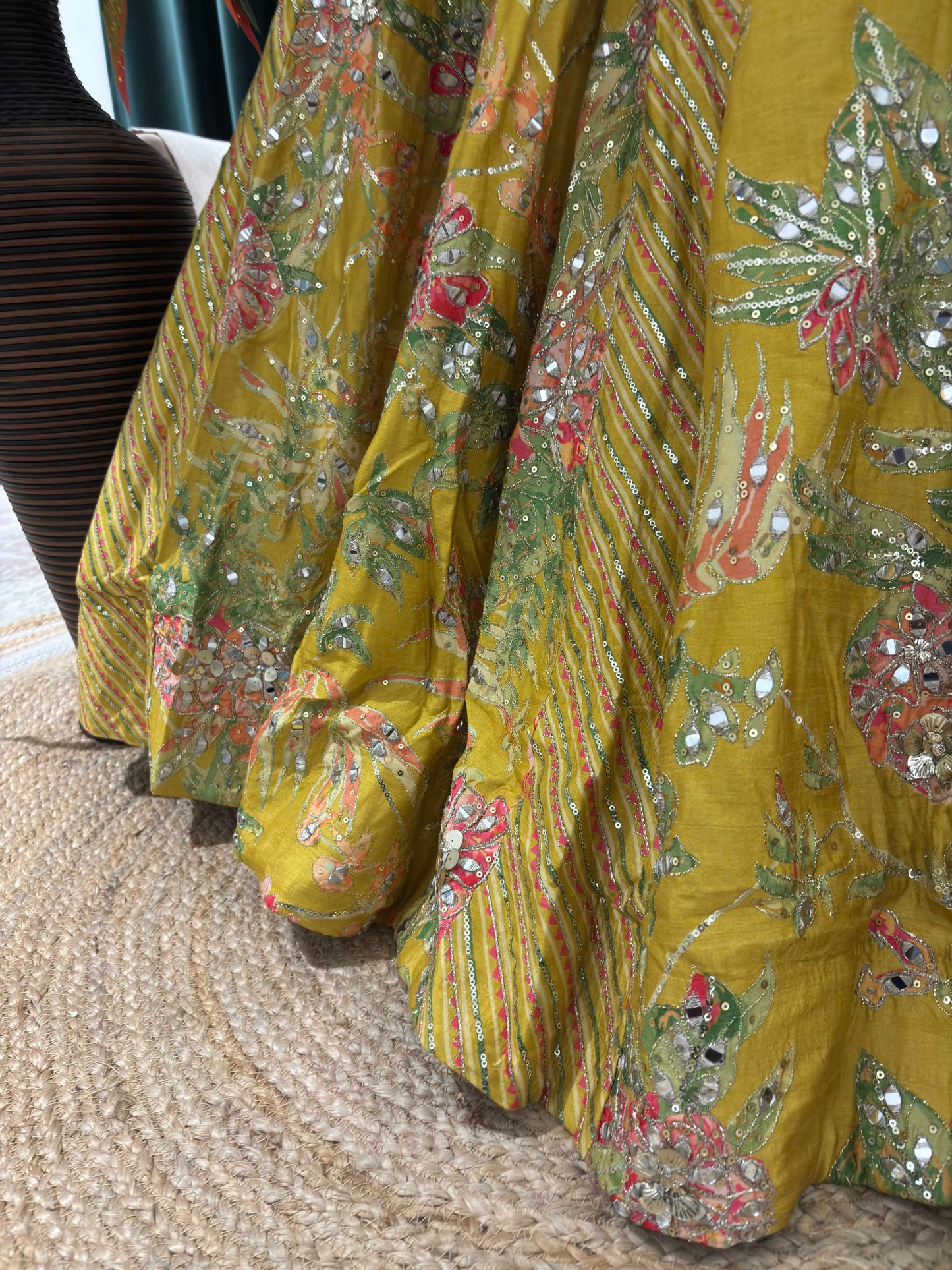 Embroidered Non Bridal Lehenga with Floral & Mirror Work Accents