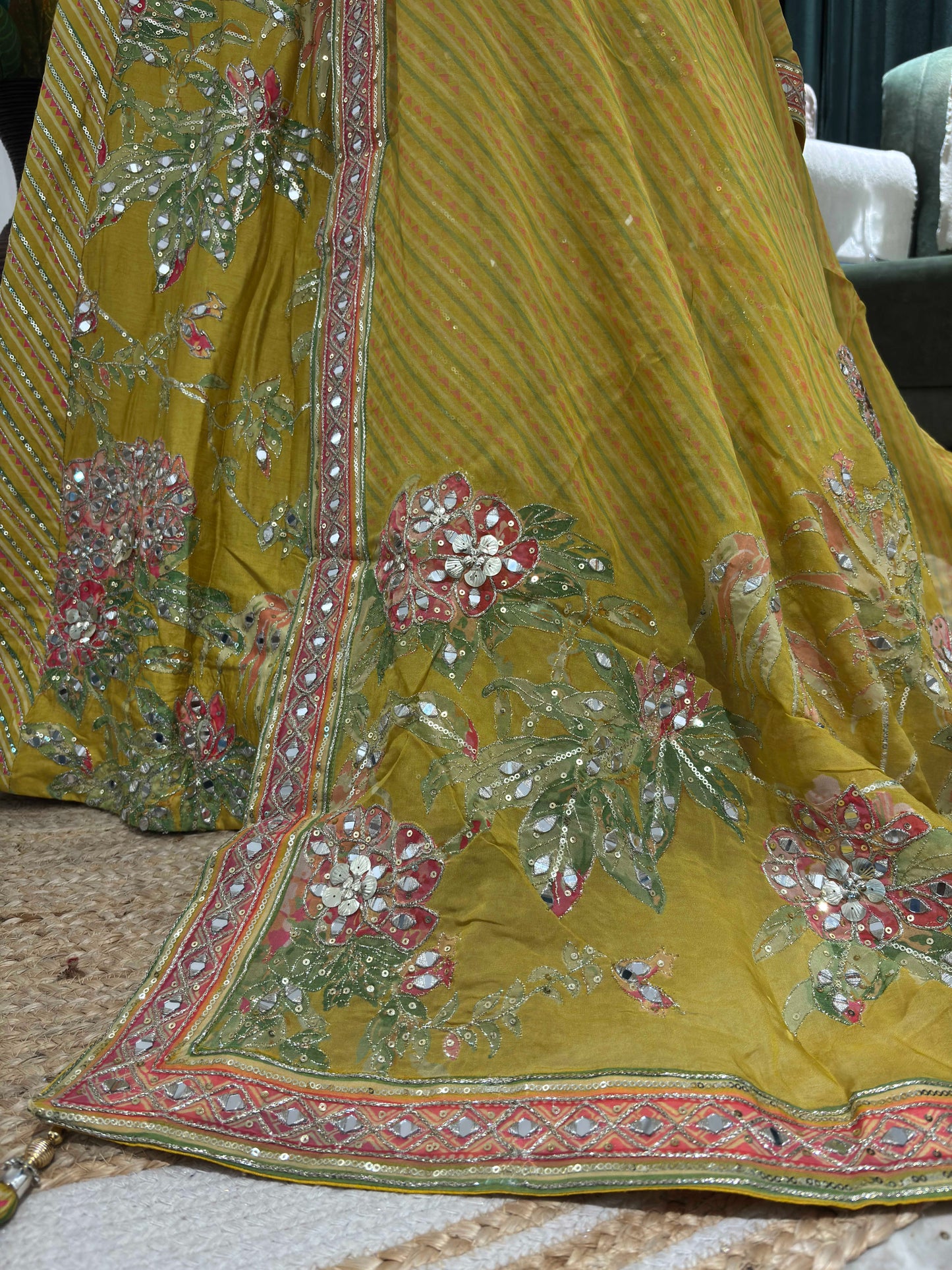 Embroidered Non Bridal Lehenga with Floral & Mirror Work Accents