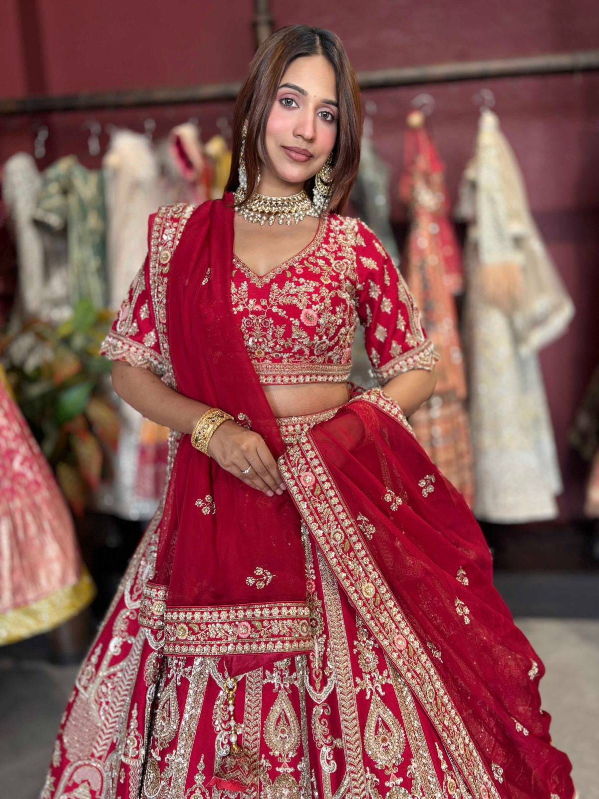 Regal Red Zardozi Embroidered Bridal Lehenga with Dupatta