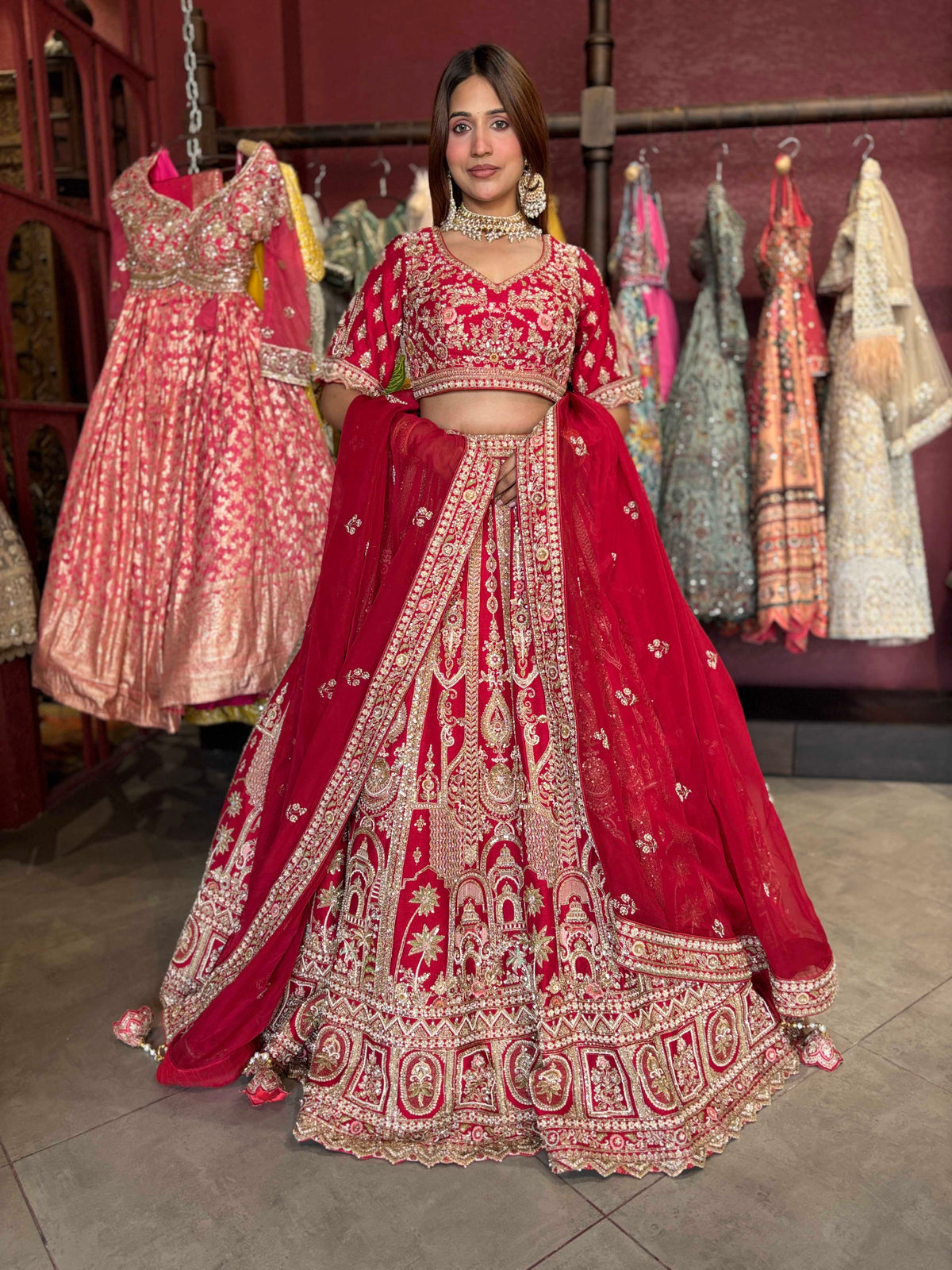 Regal Red Zardozi Embroidered Bridal Lehenga with Dupatta