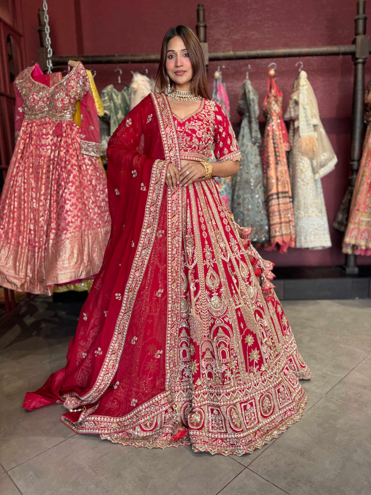 Regal Red Zardozi Embroidered Bridal Lehenga with Dupatta