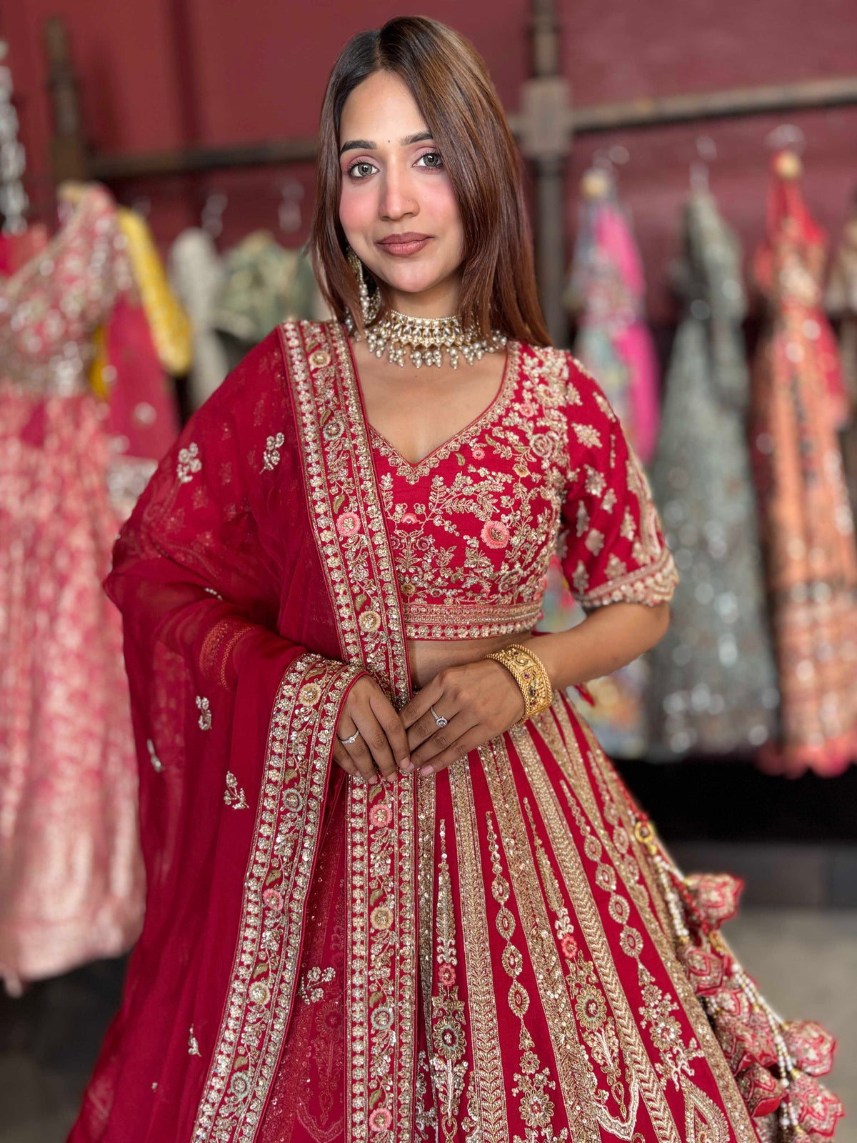 Regal Red Zardozi Embroidered Bridal Lehenga with Dupatta