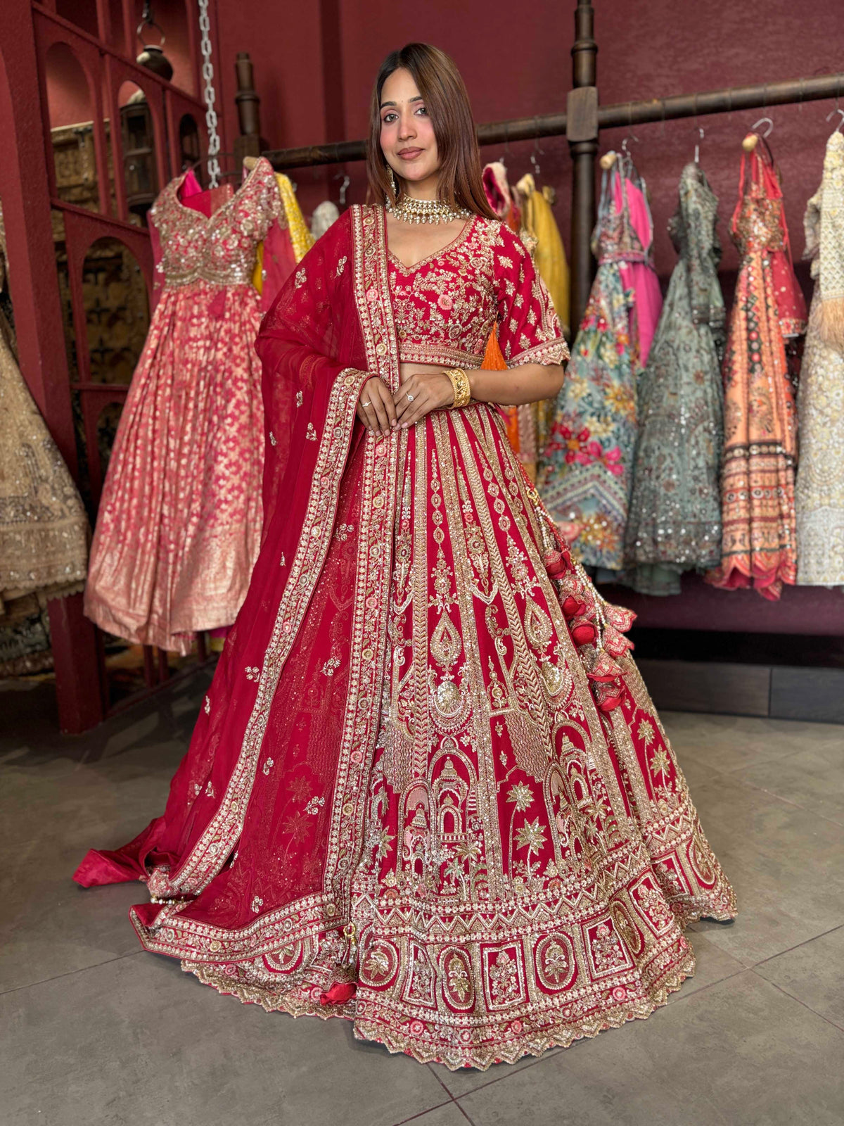 Regal Red Zardozi Embroidered Bridal Lehenga with Dupatta