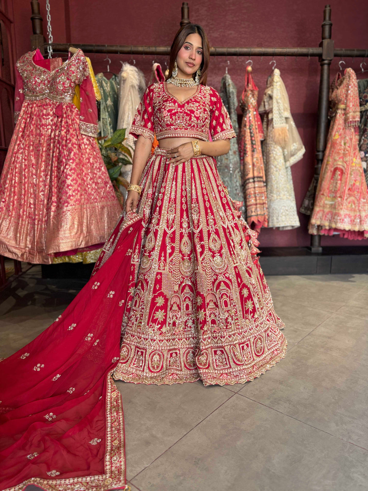 Regal Red Zardozi Embroidered Bridal Lehenga with Dupatta