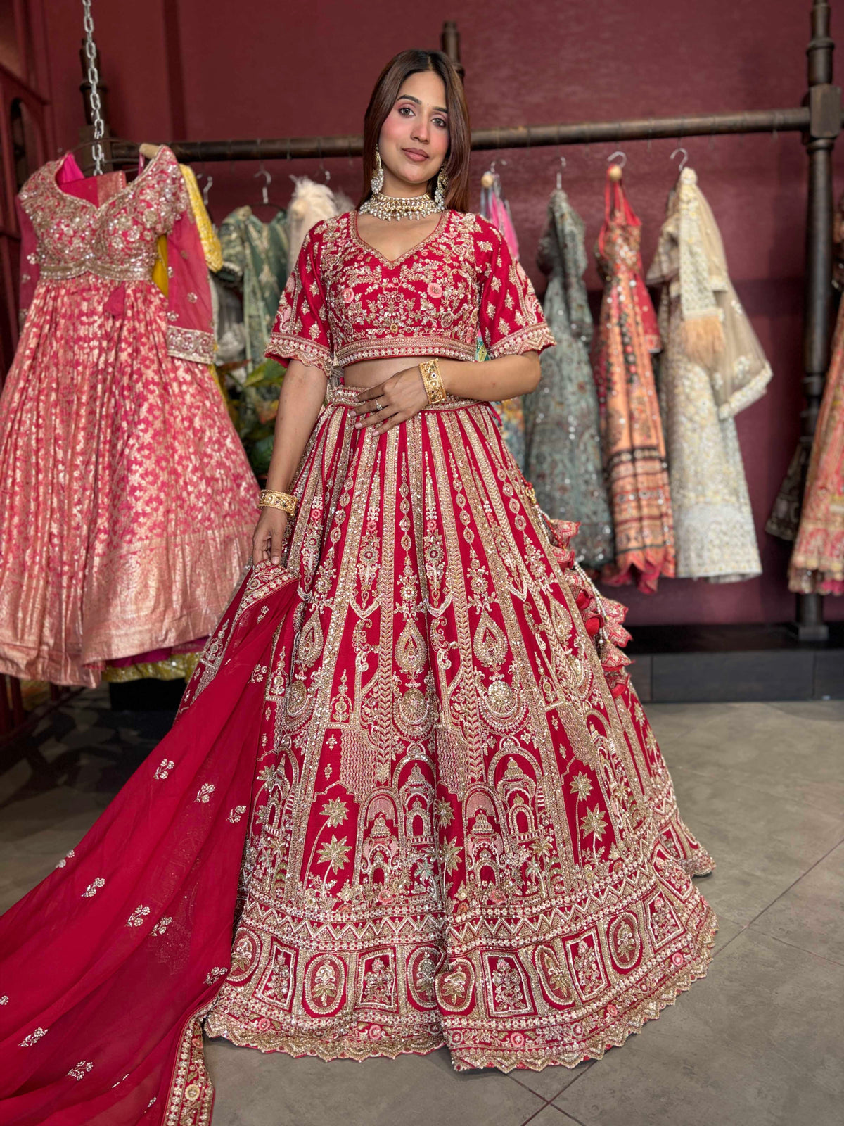 Regal Red Zardozi Embroidered Bridal Lehenga with Dupatta
