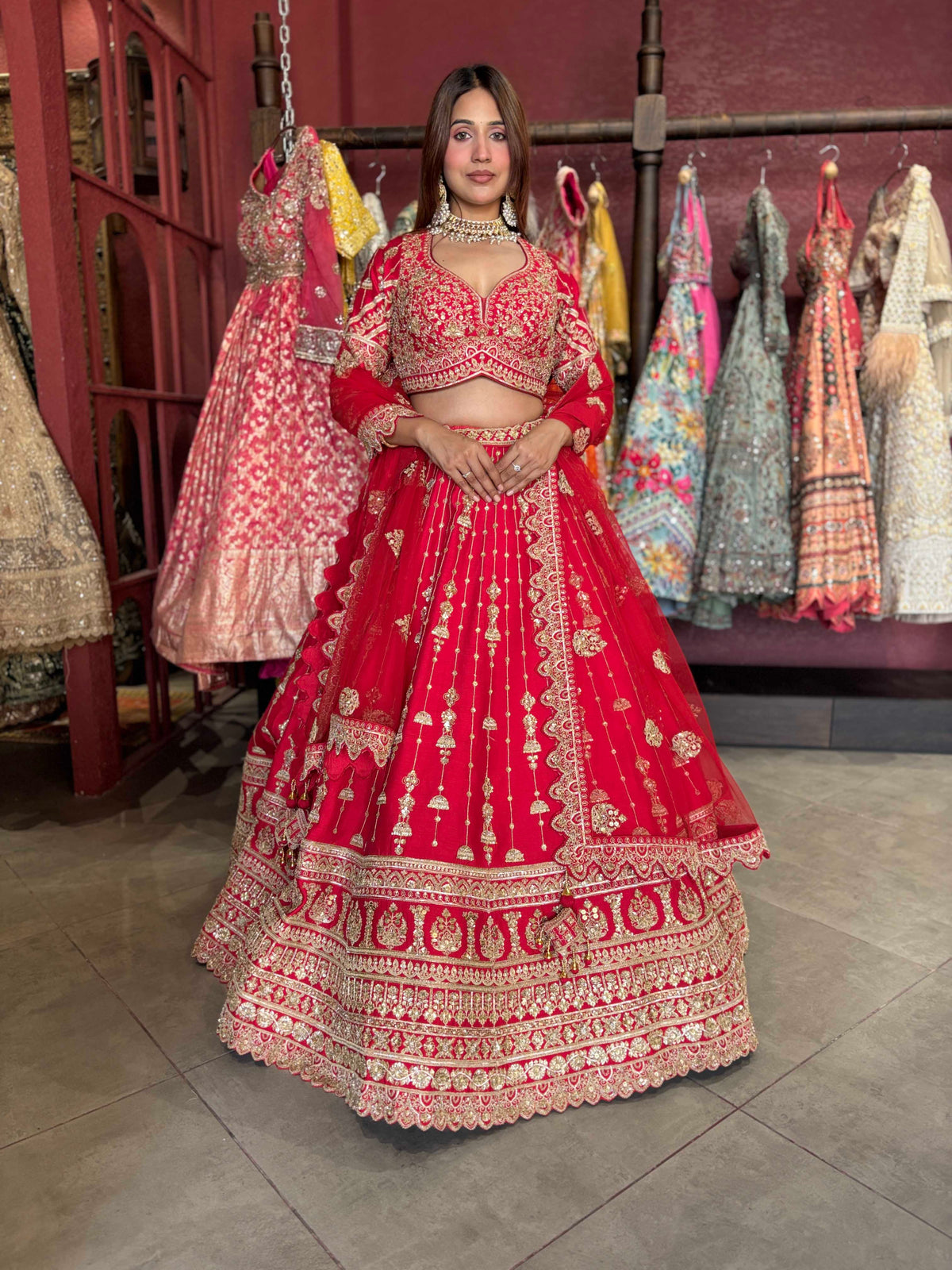 Red Bridal Lehenga with Heavy Gold Embroidery & Dupatta