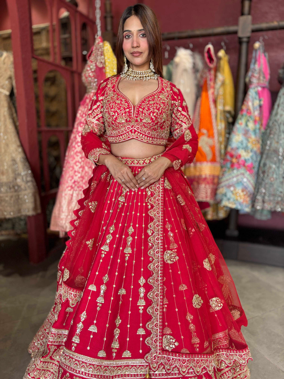 Red Bridal Lehenga with Heavy Gold Embroidery & Dupatta