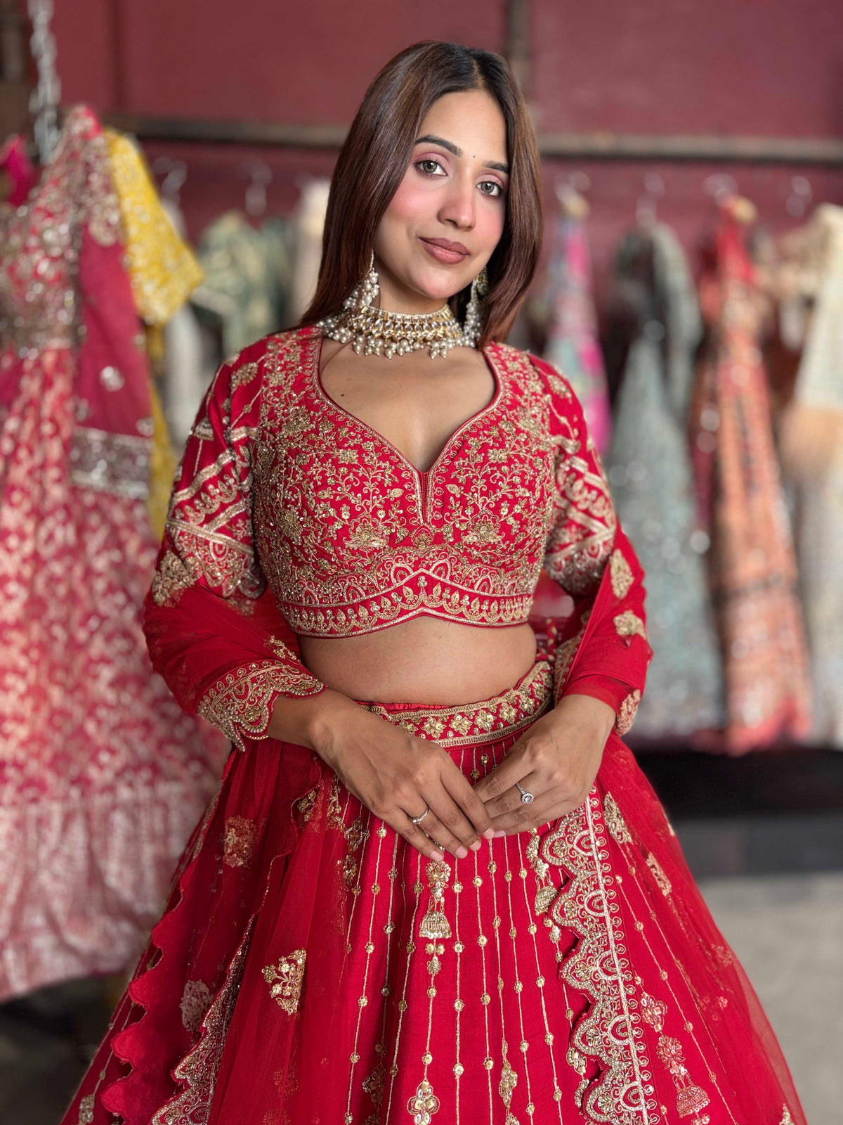 Red Bridal Lehenga with Heavy Gold Embroidery & Dupatta