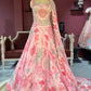 Pink Floral Lehenga with Embroidered Blouse and Dupatta