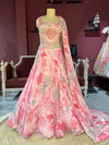 Pink Floral Lehenga with Embroidered Blouse and Dupatta