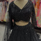 Black Sequin Embroidered Net Lehenga with Full-Sleeve Designer Blouse