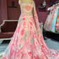 Pink Floral Lehenga with Embroidered Blouse and Dupatta