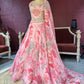 Pink Floral Lehenga with Embroidered Blouse and Dupatta