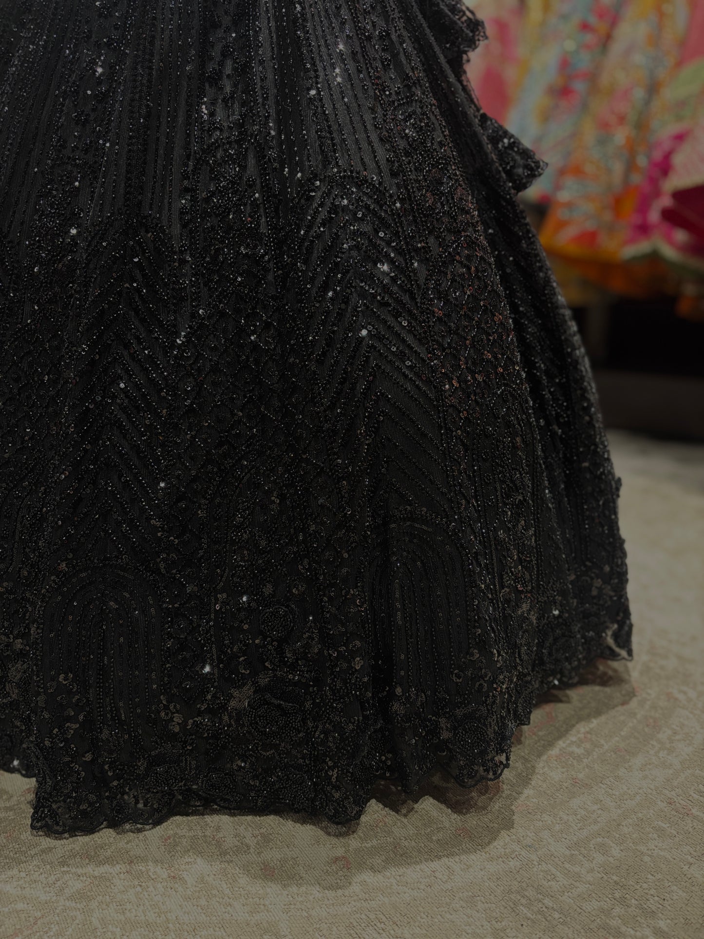 Black Sequin Embroidered Net Lehenga with Full-Sleeve Designer Blouse