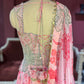 Pink Floral Lehenga with Embroidered Blouse and Dupatta