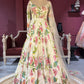 White Floral Gown with Embroidered Sheer Dupatta