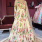 White Floral Gown with Embroidered Sheer Dupatta
