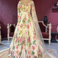 White Floral Gown with Embroidered Sheer Dupatta