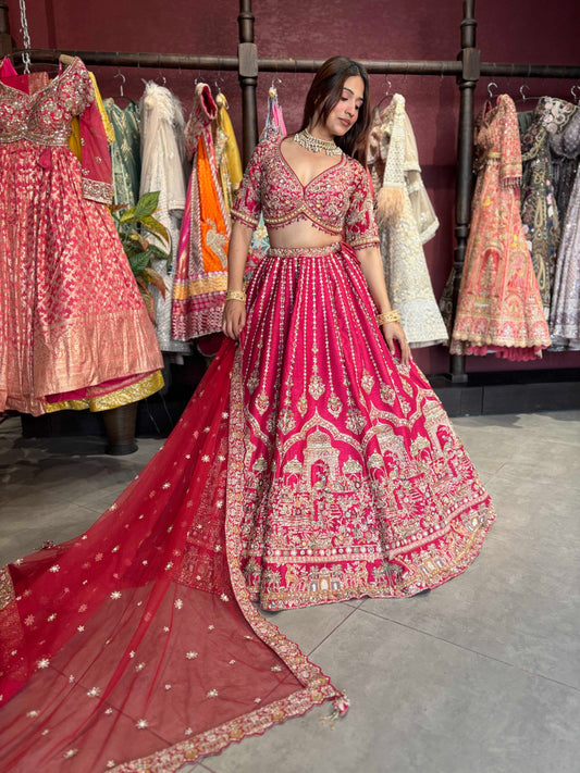 Rani Pink Bridal Lehenga with Royal Heritage Zari Embroidery