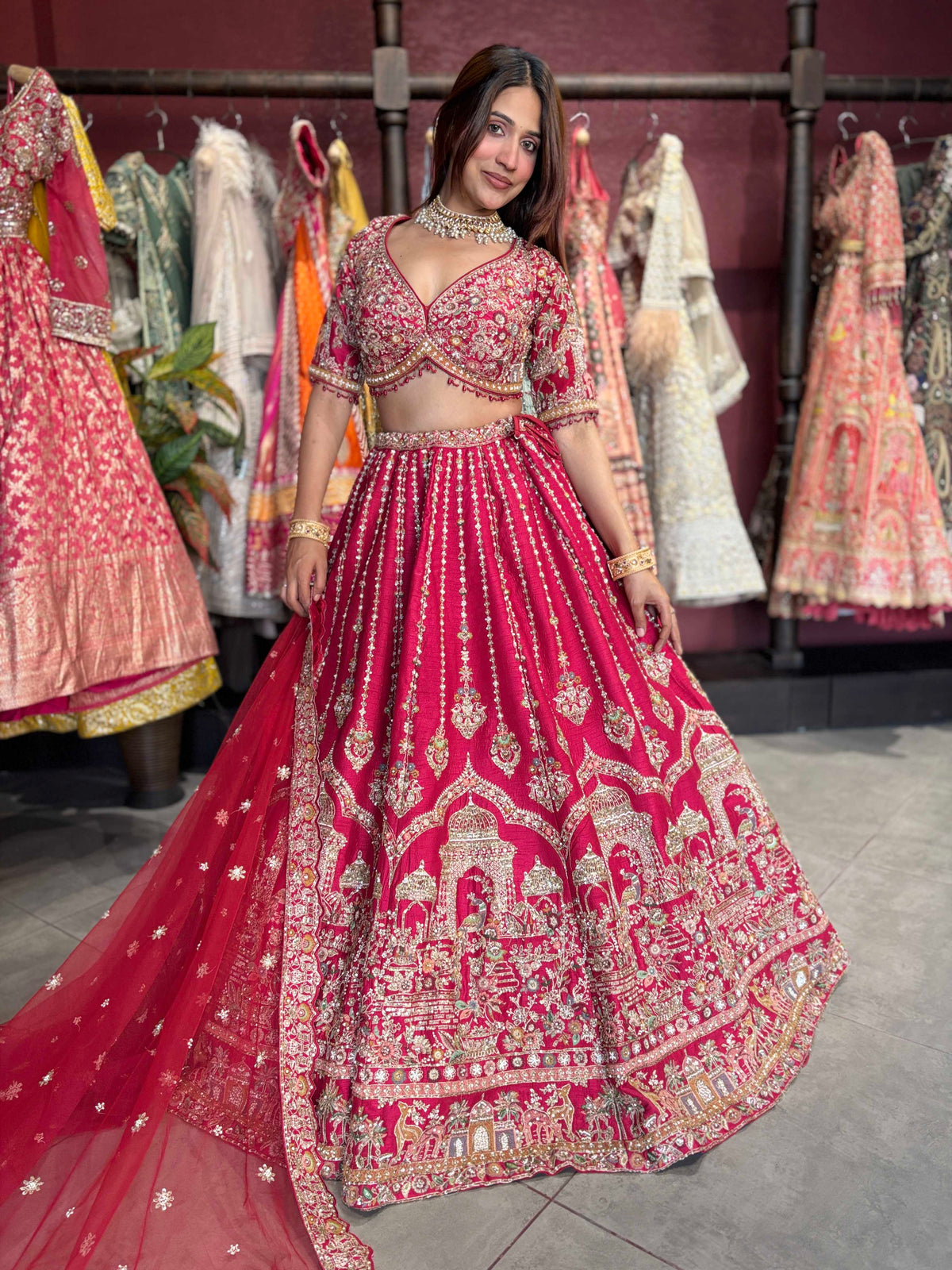 Rani Pink Bridal Lehenga with Royal Heritage Zari Embroidery