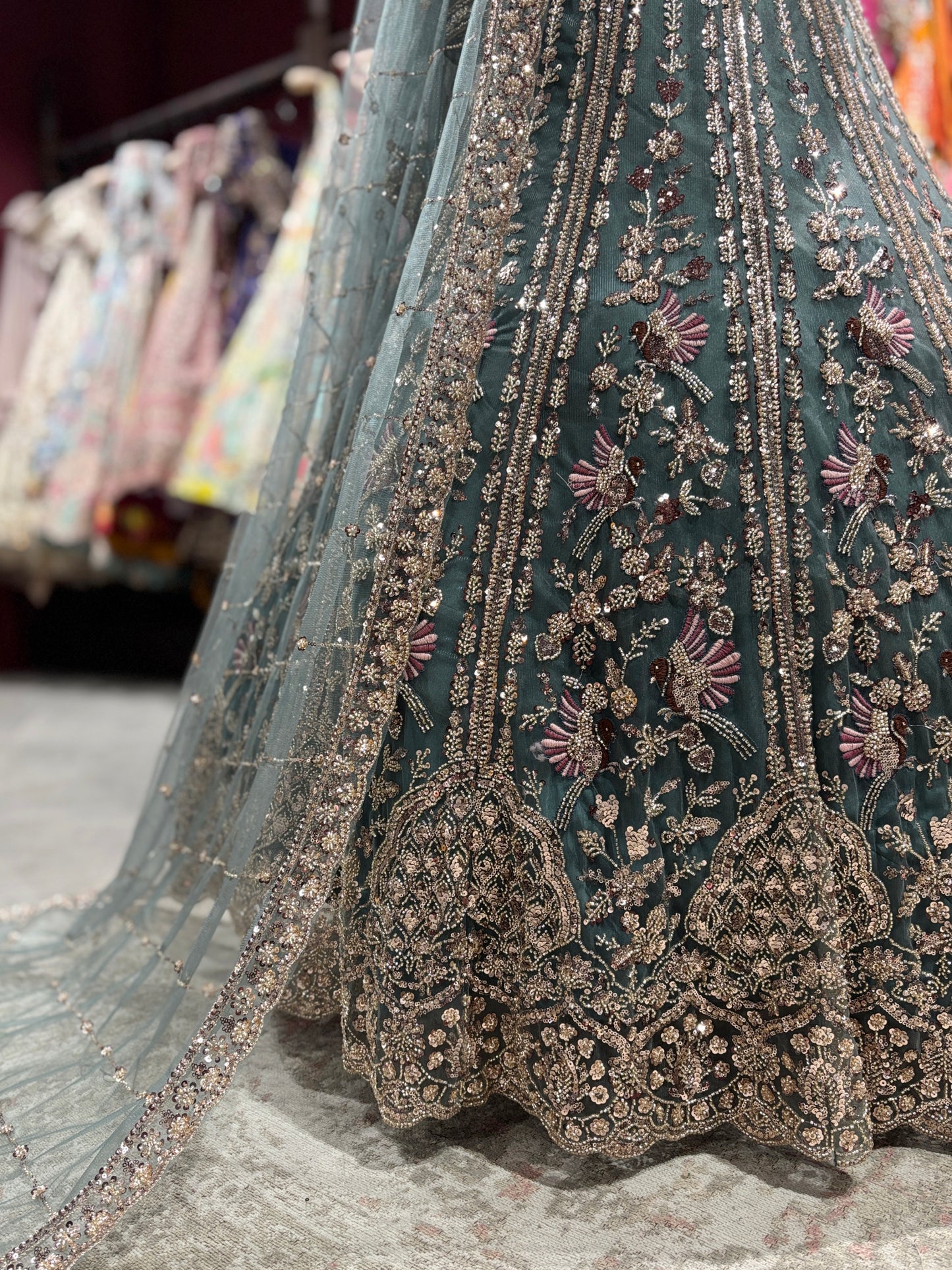 Teal Green Heavy Embroidered Net Lehenga with Designer Blouse