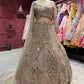 Gold Embroidered Net Lehenga with Full-Sleeve Designer Blouse