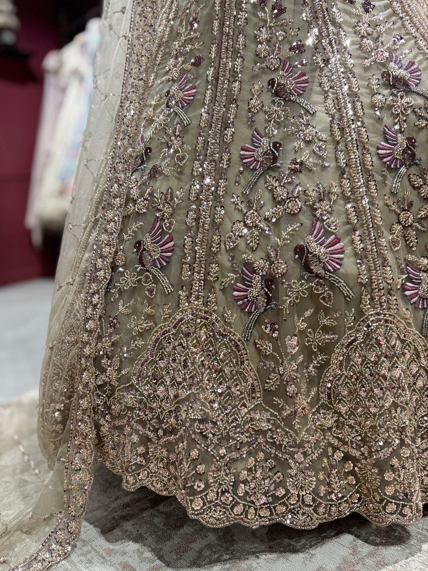 Gold Embroidered Net Lehenga with Full-Sleeve Designer Blouse