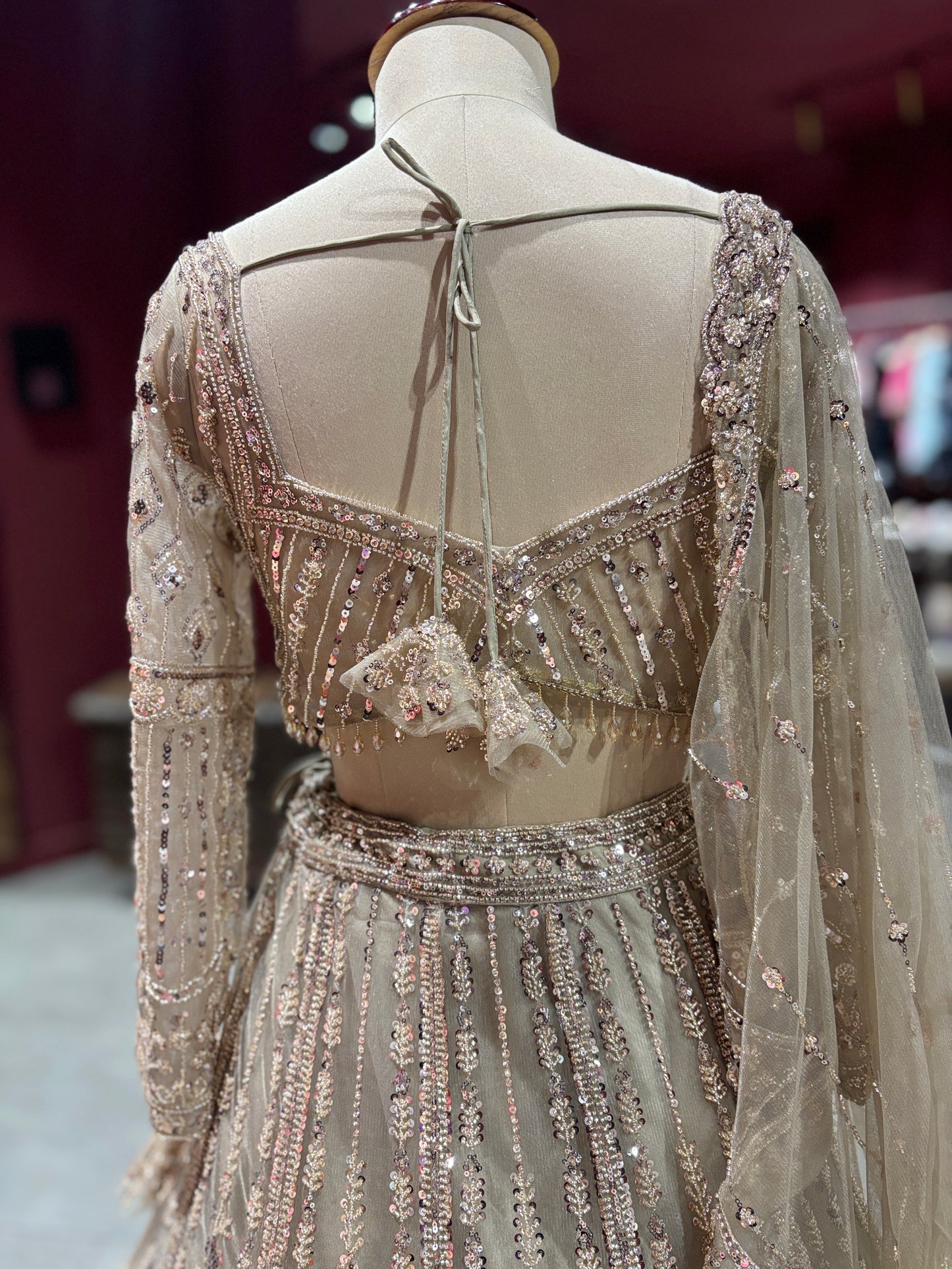 Gold Embroidered Net Lehenga with Full-Sleeve Designer Blouse
