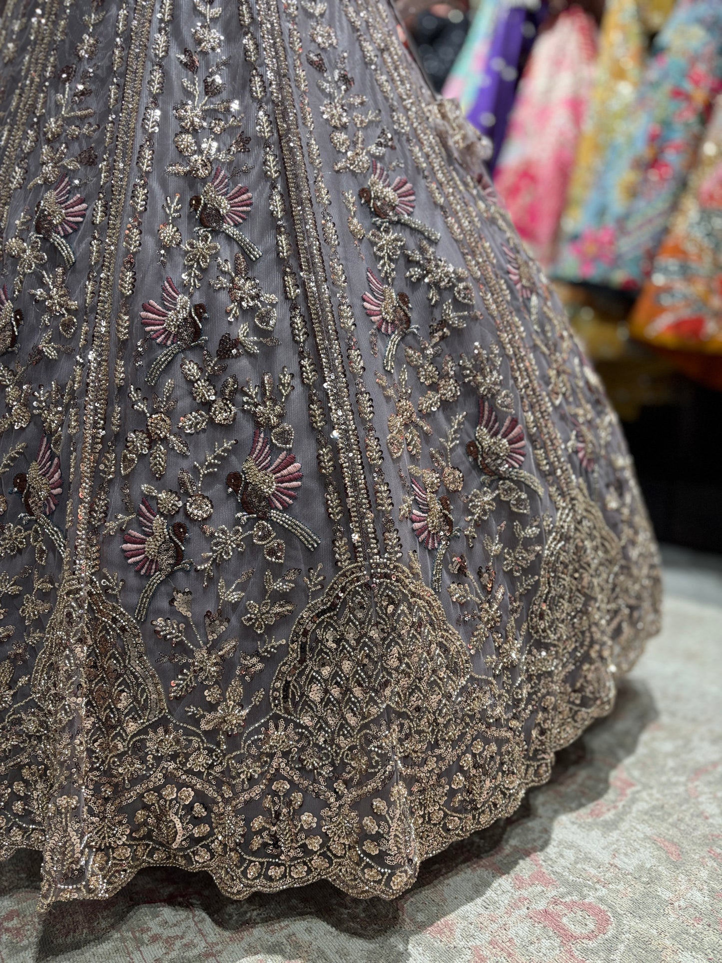Lavender Embroidered Net Lehenga with Full-Sleeve Blouse