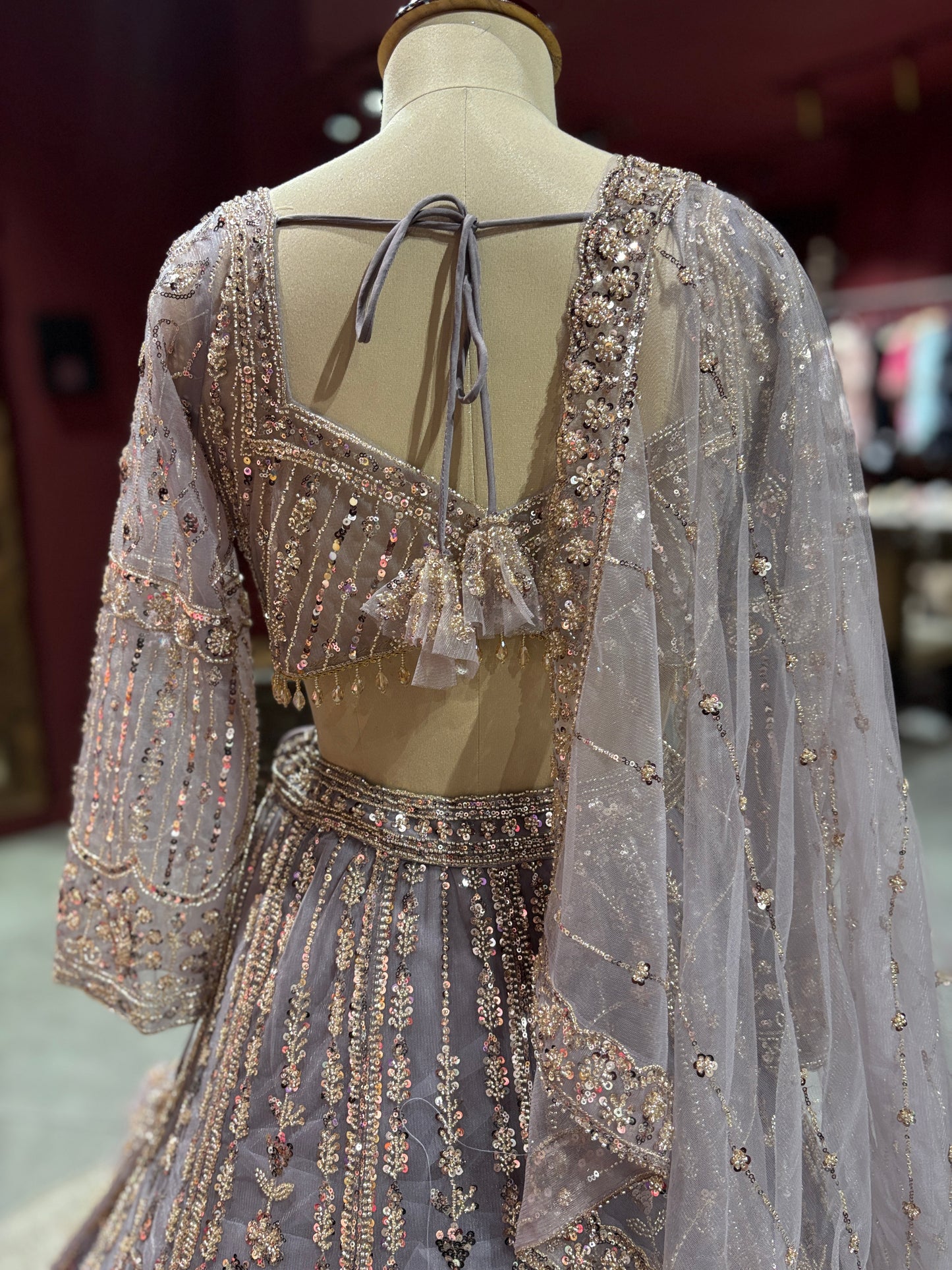 Lavender Embroidered Net Lehenga with Full-Sleeve Blouse