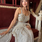 Silver Sequin Draped Saree with Embellished Bustier Blouse